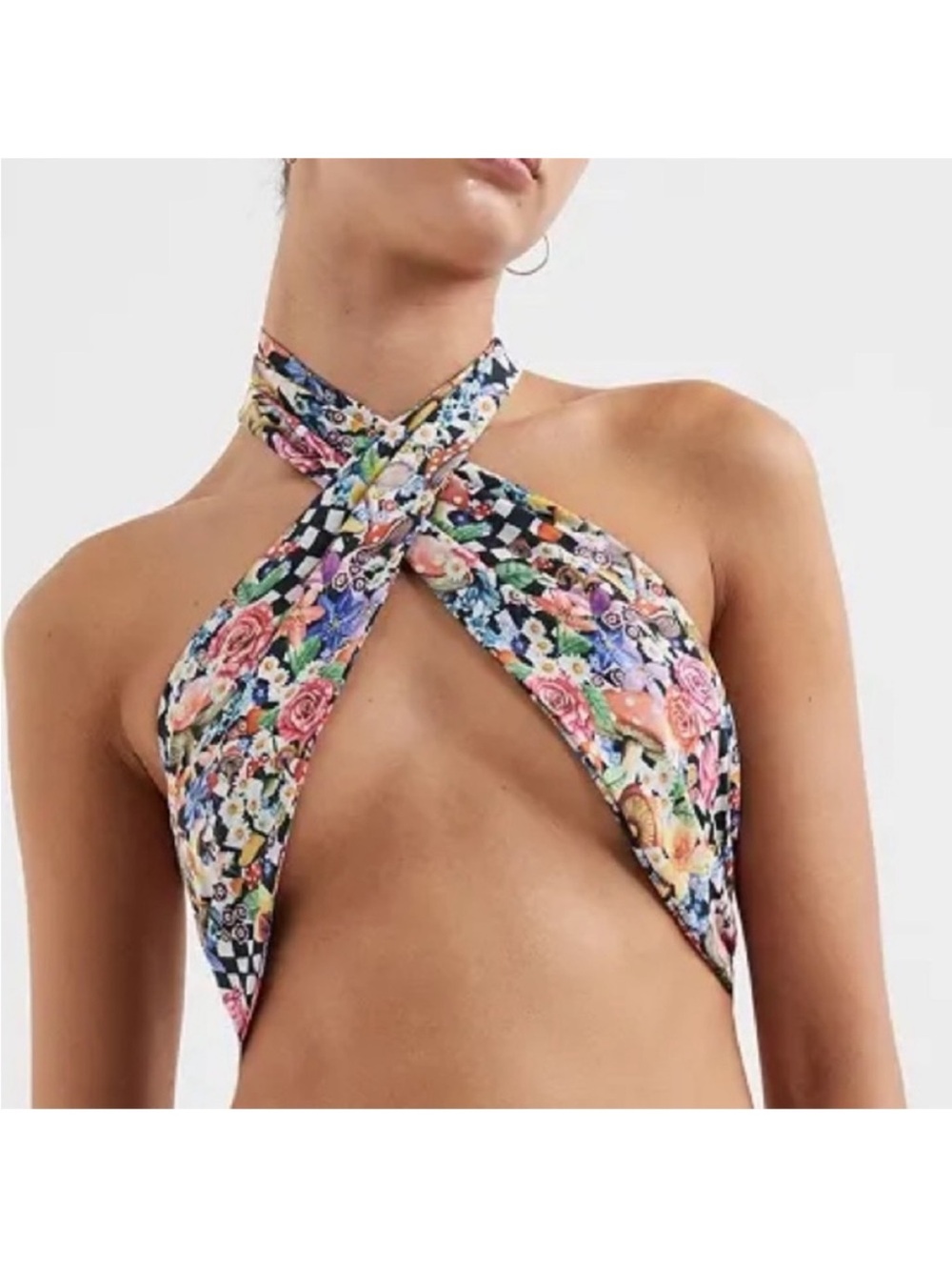 For Love & Lemons Small Top Diedra Halter Scarf Festival Mushroom Black Motif - Picture 5 of 13